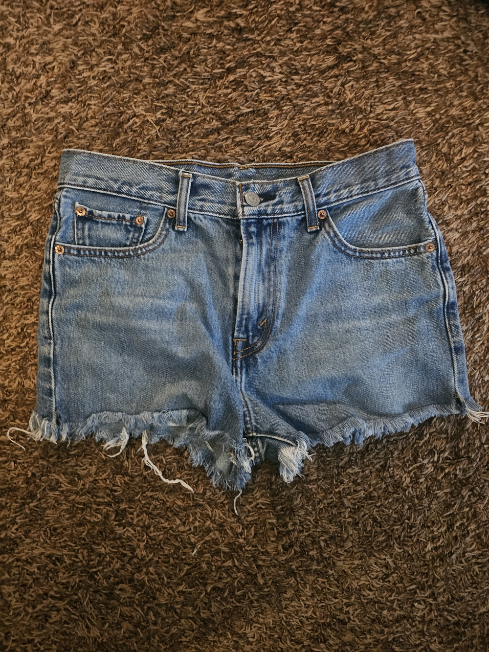High-Rise Frayed Hem Blue Denim Shorts